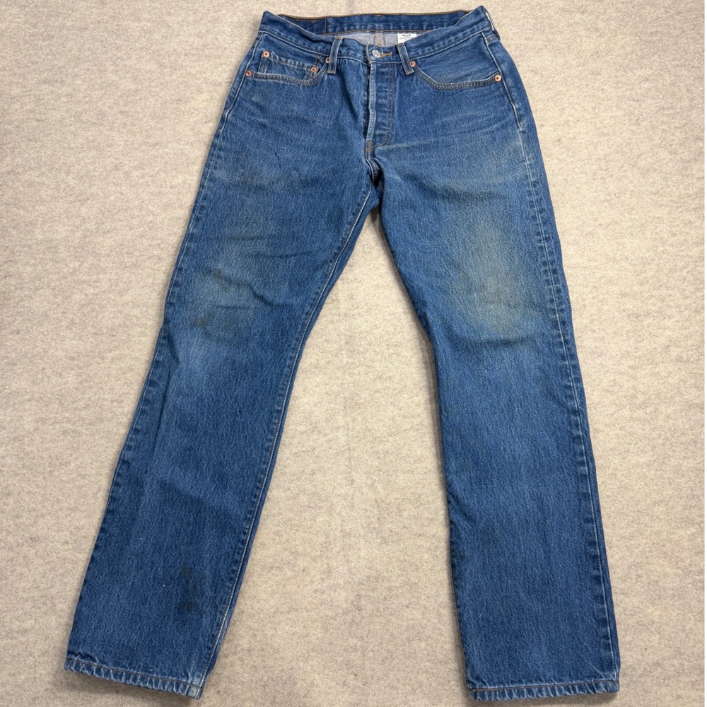 Levis 501 Mens Vintage Straight Leg Button Fly Blue Denim Jeans 33x34